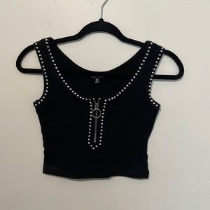 Dolls Kill Current Mood Black Zip-Up Ribbed Crop Top